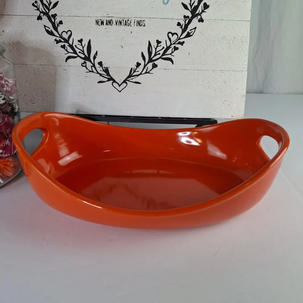 Rachael Ray Orange Stoneware 2.25 Quart Oval Casserole Dish Baker H022